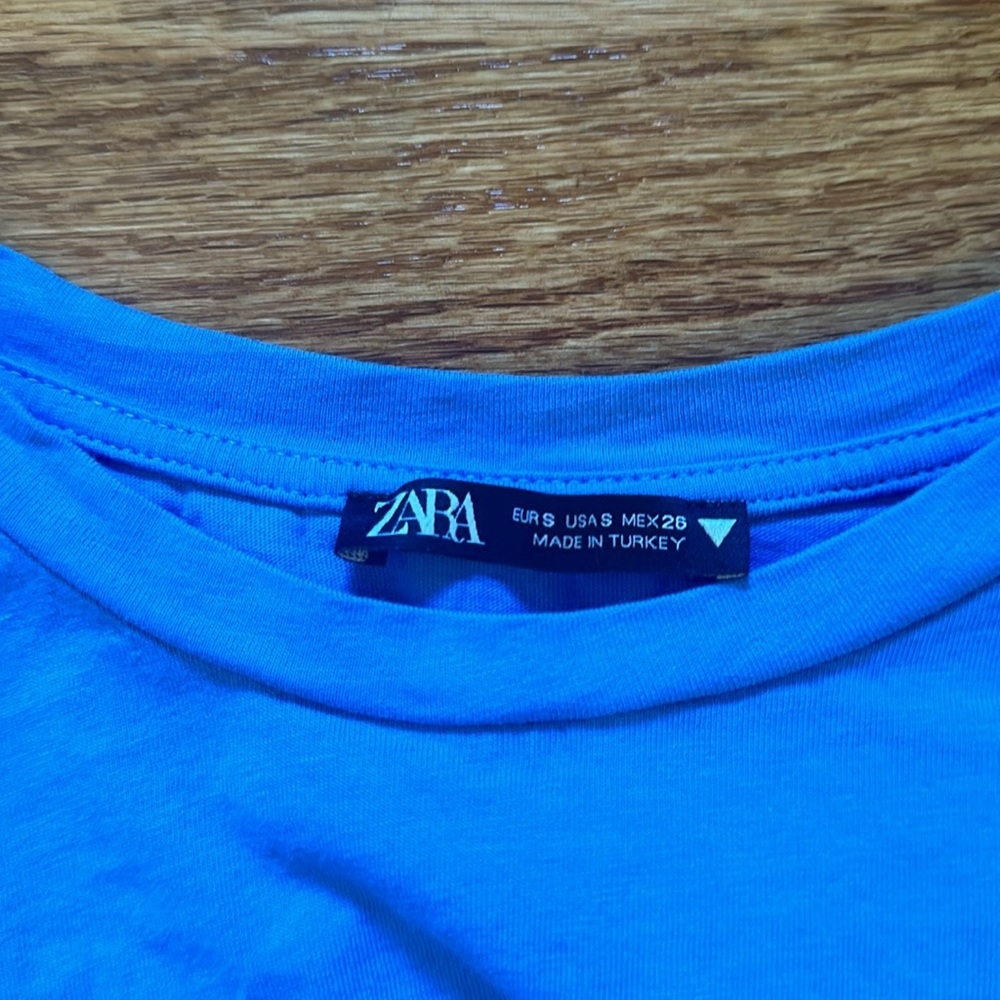 Zara Blue Cotton Ruched Drawstring Top - Picture 4 of 7